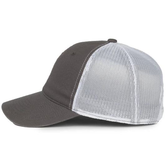 Snapback Relaxed Fit Trucker Cap- Charcoal and White